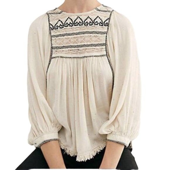 SOLD Free People Top Cyprus Avenue Embroidered Peasant Lace - Picture 3 of 14